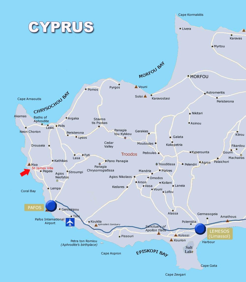 Žemėlapis coral bay Kipras