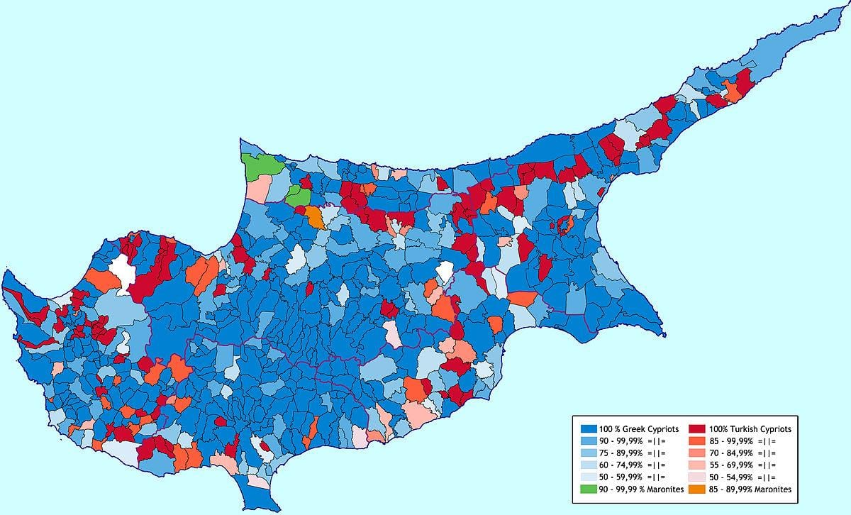 Žemėlapis Kipro etninės