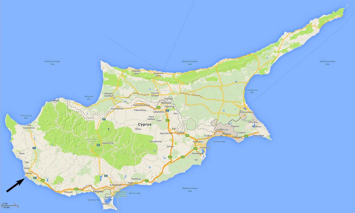 žemėlapis Kipro rodo oro uostai