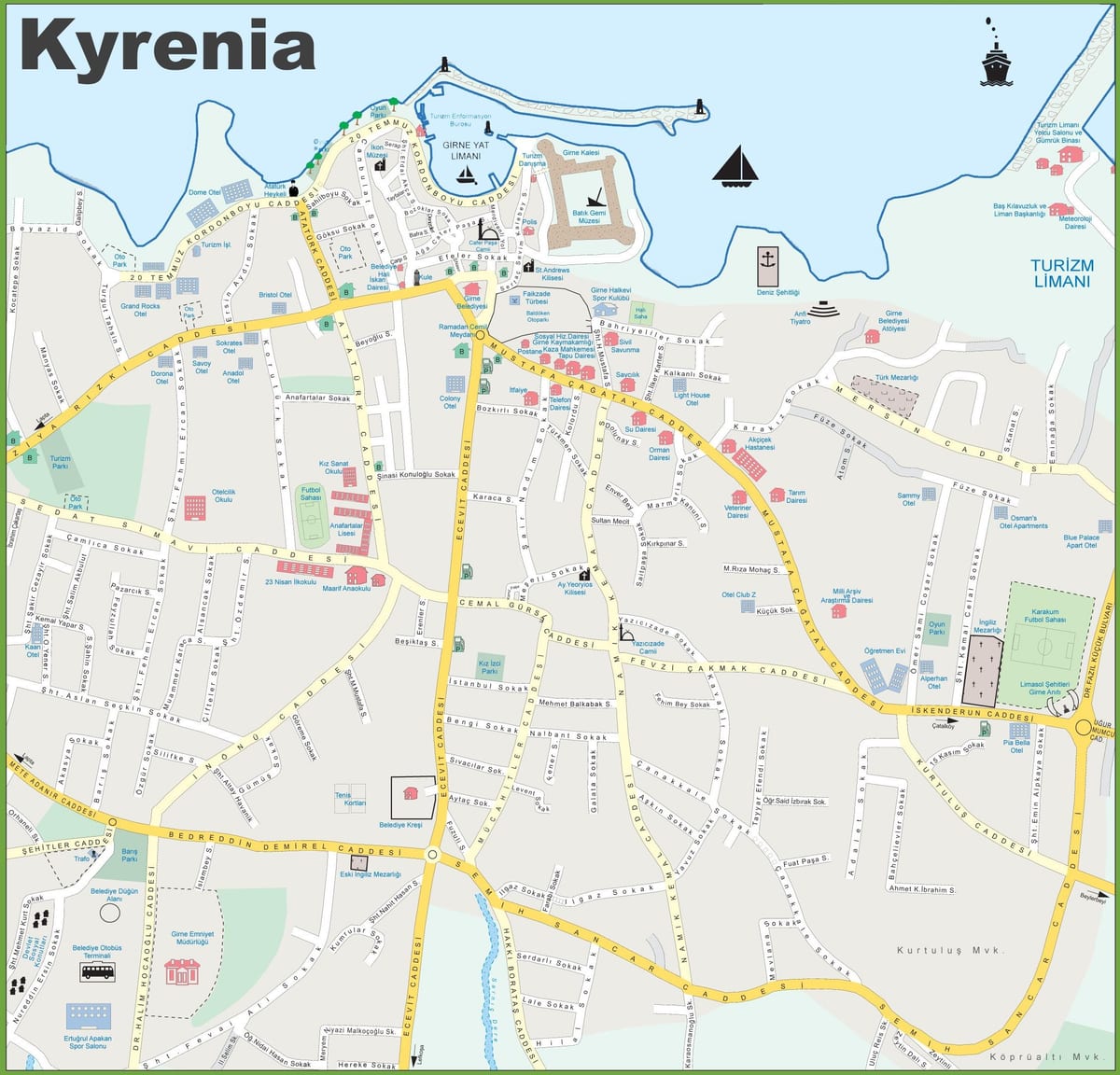 žemėlapis šiaurės kyrenia, Kipras