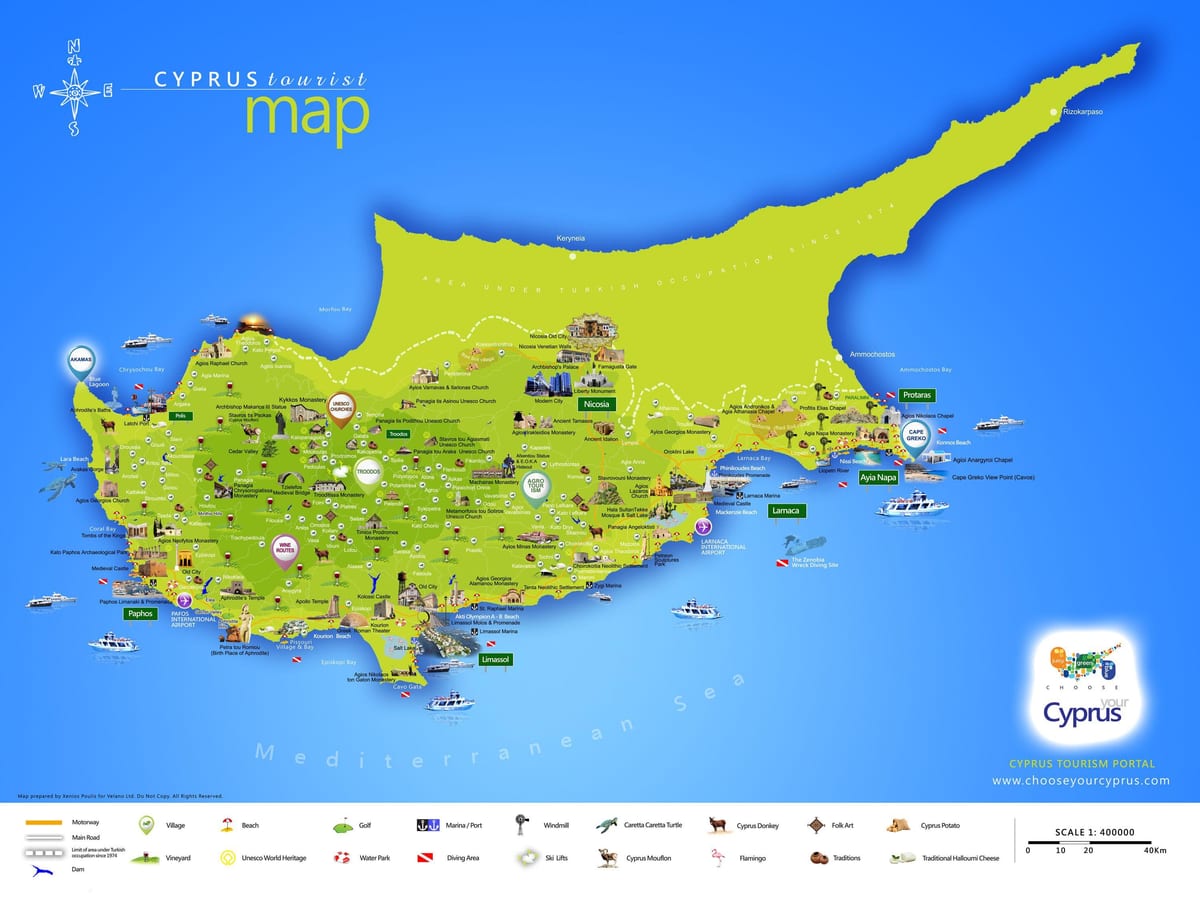 Žemėlapis lara beach Kipras